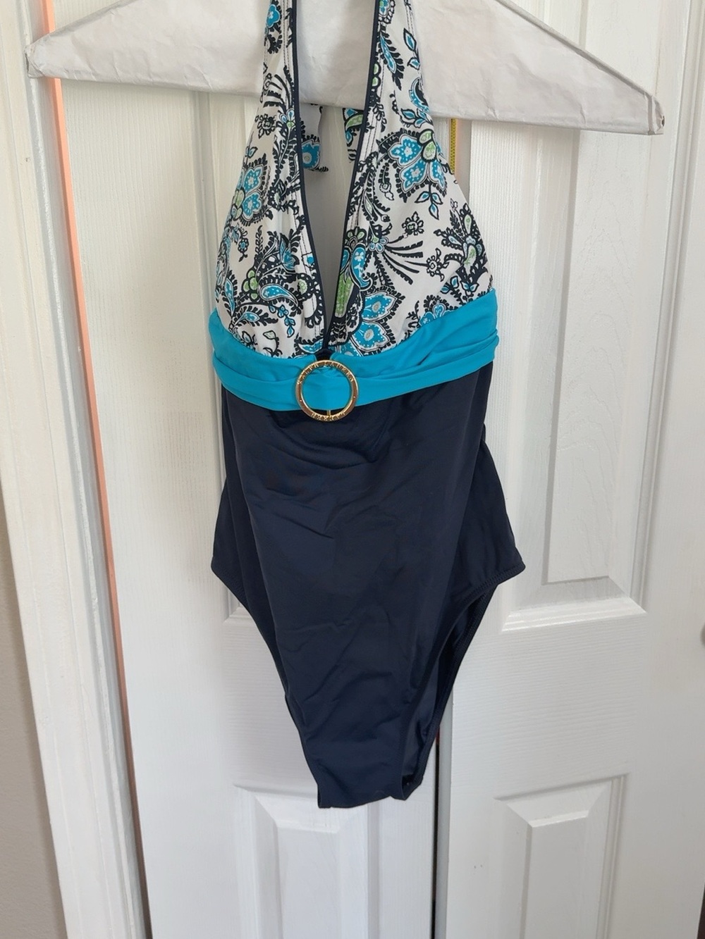 Lauren Ralph Lauren Paisley Halter One Piece Swimsuit Navy Turquoise